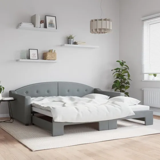 Daybed med udtræk 100x200 cm - lysegråt stof