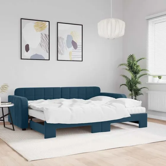 Daybed med udtræk og madras 80x200 cm - blå velour
