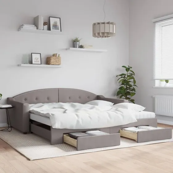 Daybed med udtræk og skuffer 100x200 cm, gråbrun stof