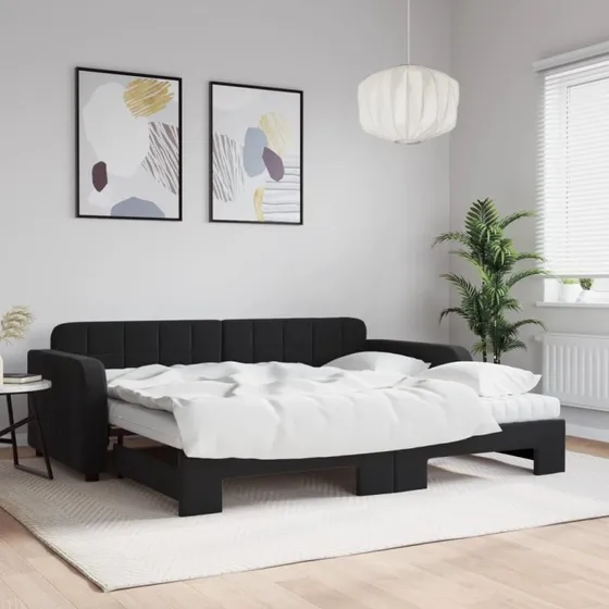 Daybed med udtræk 90x200 cm – Sort velour