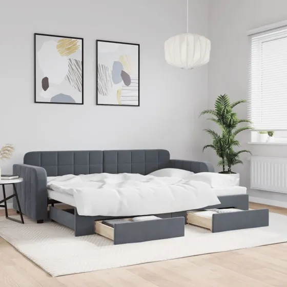 Daybed med udtræk & skuffer 80x200 cm velour mørkegrå
