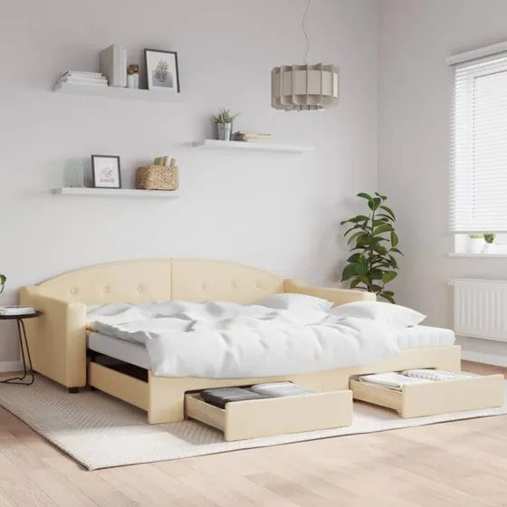 Daybed med udtræk og skuffer 100x200 cm - creme