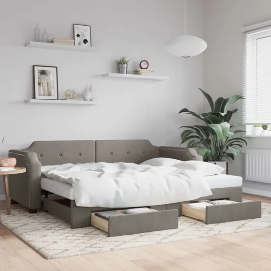 Daybed med udtræk & skuffer 80x200 cm – stof gråbrun