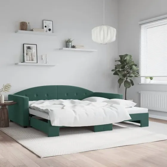 Daybed med udtræk 100x200 cm - velour mørkegrøn