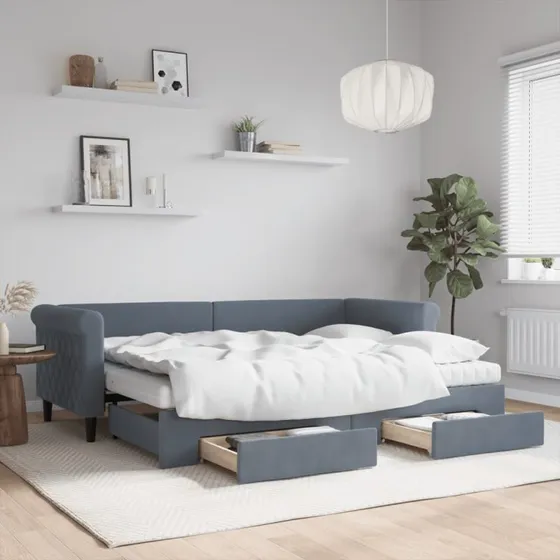 Daybed med udtræk & 2 skuffer 80x200 cm velour mørkegrå