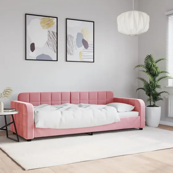 Daybed 80x200 cm i pink velour – 2-i-1 sofa og seng
