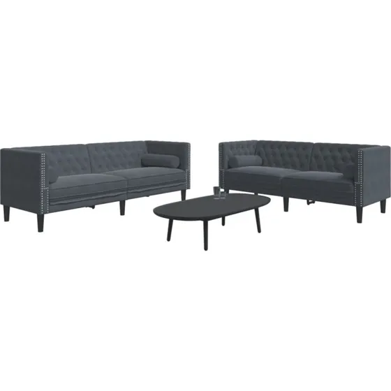Chesterfield 2-personers sofa i fløjl - mørkegrå