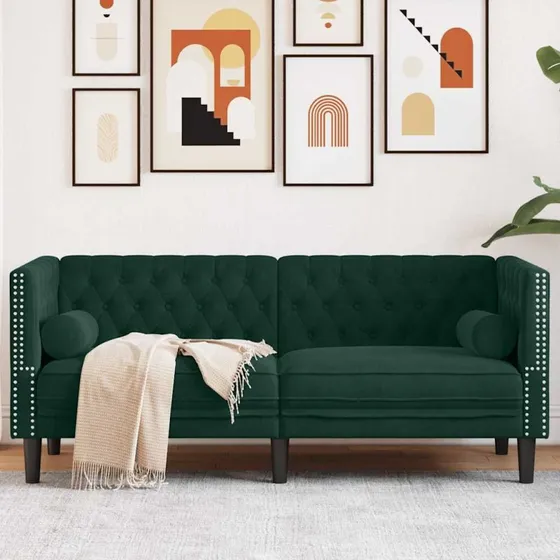 2-personers Chesterfield-sofa i mørkegrøn fløjl
