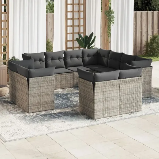 Loungesæt havemøbler 11 dele i grå polyrattan