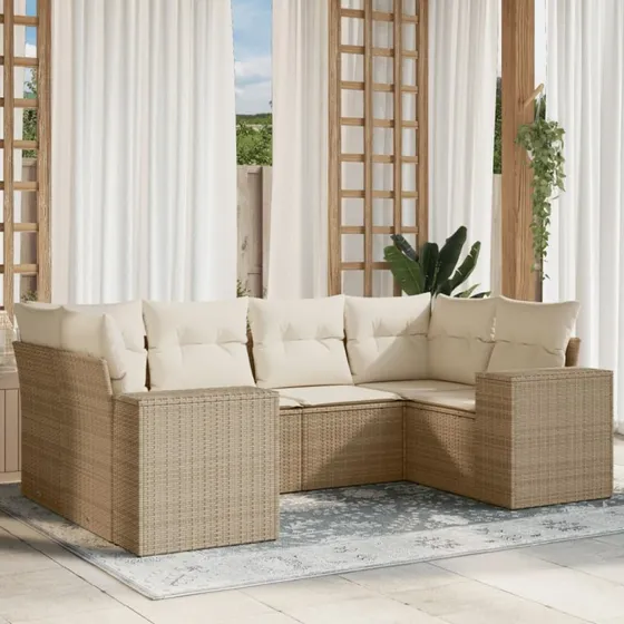 Havesofasæt polyrattan 6 dele med hynder - beige