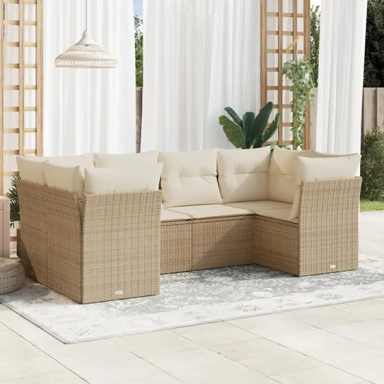 Sofasæt til haven 6 dele i beige polyrattan