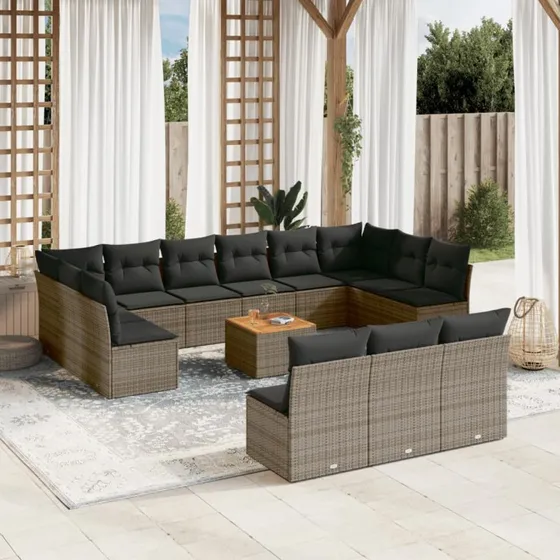 Sofasæt til haven 14 dele i grå polyrattan