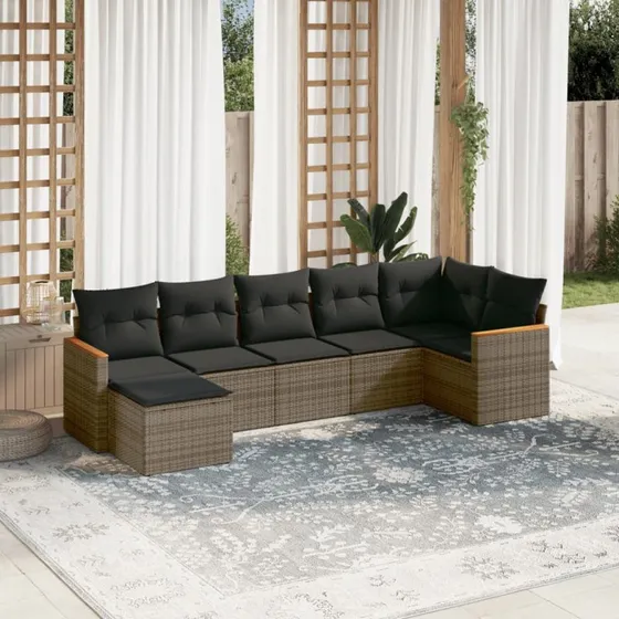 7-del. polyrattan sofa sæt med hynder, grå