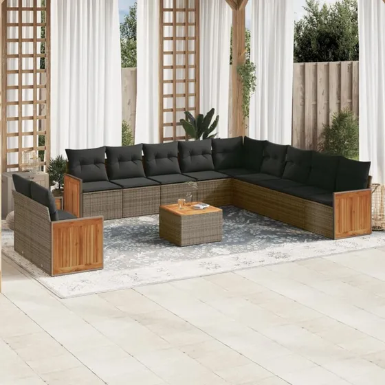 Sofasæt til haven 12 dele i grå polyrattan