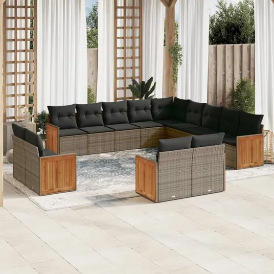 Sofasæt til haven 13 dele i grå polyrattan