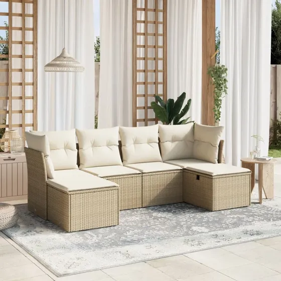 Sofasæt til haven 6 dele i beige polyrattan