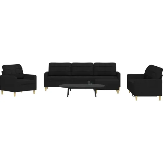 Sofasæt 4 dele med fodskammel – sort stof