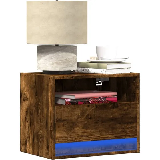 Væghængt sengebord med RGB LED – Røget egetræ