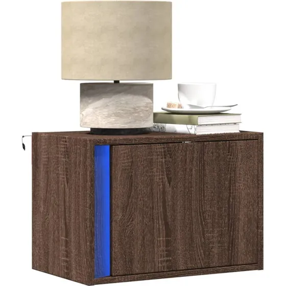 Væghængt sengebord med RGB LED – brun egetræsfarve