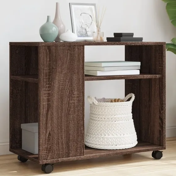 Sidebord med hjul 70x35x60 cm - konstrueret træ, egetræslook