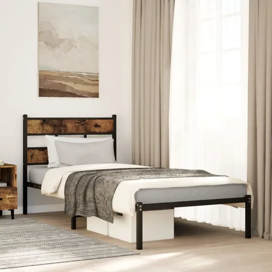 Sengeramme 107x203 cm i metal - røget egetræslook