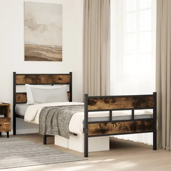 Sengeramme i metal 100x190 cm - røget egetræsfarve