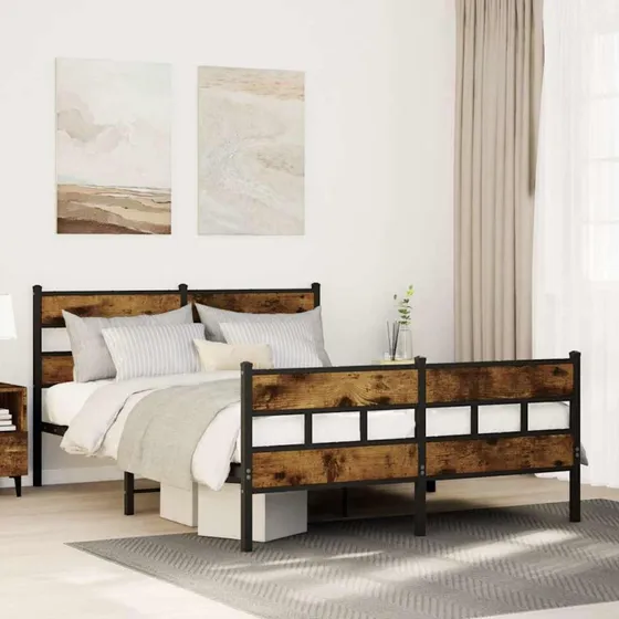 Sengeramme 140x190 cm i metal – røget egetræ
