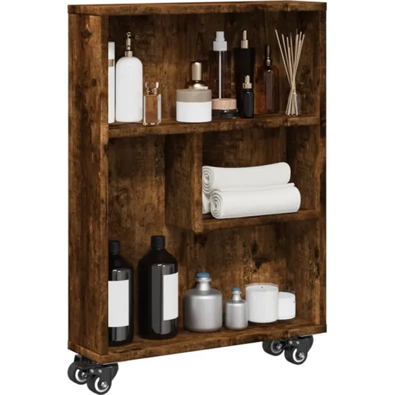 Smal opbevaringsvogn i røget egetræ 48x13x68 cm