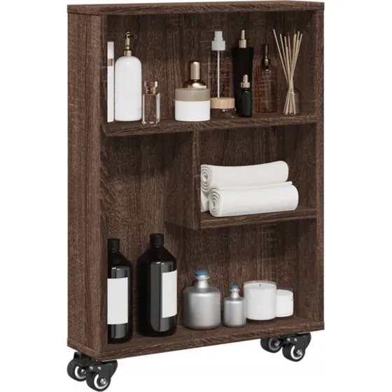 Smal opbevaringsvogn i konstrueret træ 48x13x68 cm