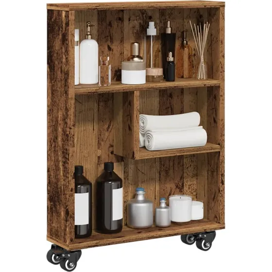 Smal opbevaringsvogn i konstrueret træ 48x13x68 cm