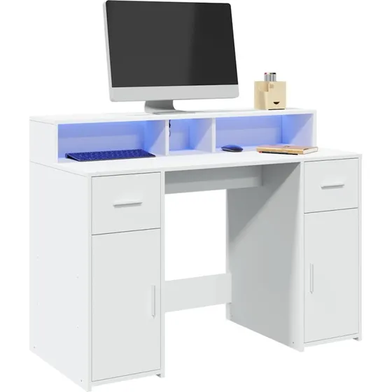 Hvid skrivebord 120x55x91 cm med RGB LED