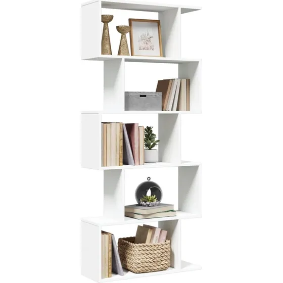 Rumdelerreol 5-lags hvid 70x24x161 cm – konstrueret træ