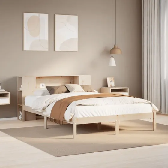 Seng med reol 120x190 cm i massivt fyrretræ