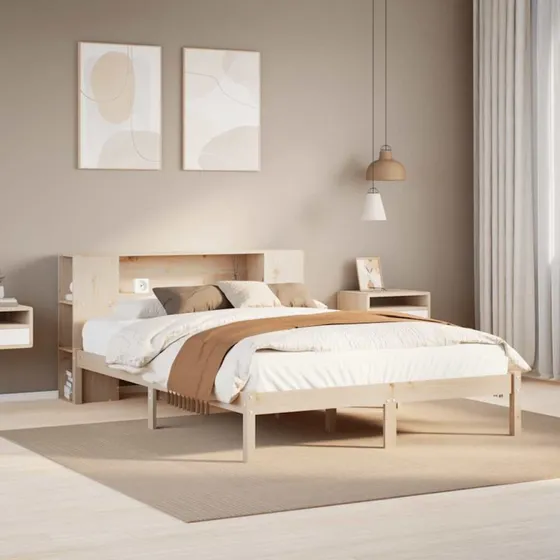 Seng med reol 120x200 cm i massivt fyrretræ