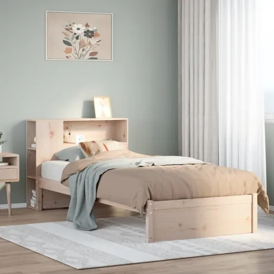 Seng med reol 90x200 cm i massivt fyrretræ (uden madras)