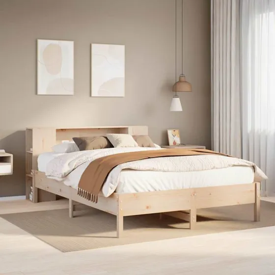 Seng med reol 140x190 cm i massivt fyrretræ