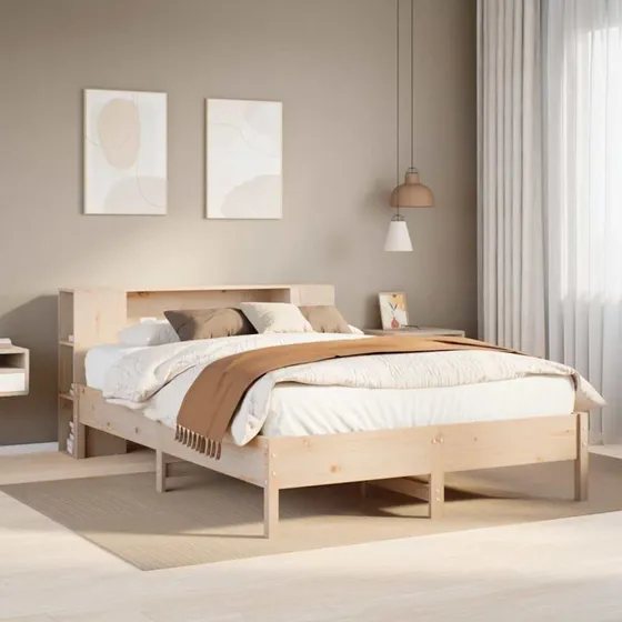 Seng med reol 120x190 cm i massivt fyrretræ