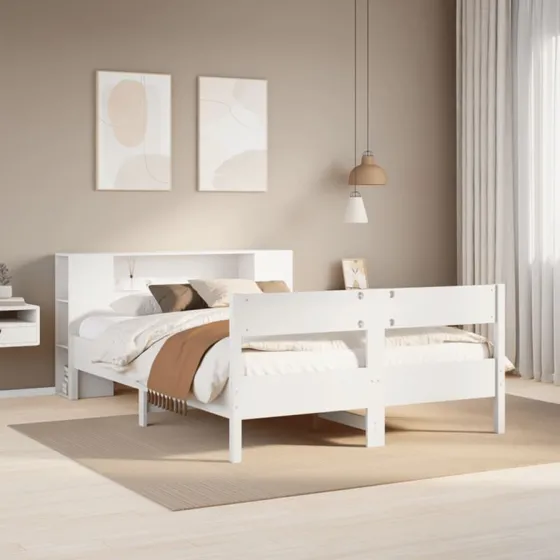 Seng med reol 120x200 cm i massivt fyrretræ - hvid (uden madras)