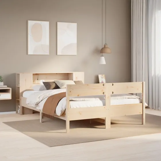 Seng med bogreol 140x190 cm i massivt fyrretræ