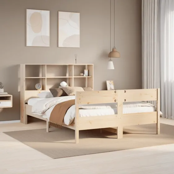 Seng med reol 140x190 cm i massivt fyrretræ (uden madras)