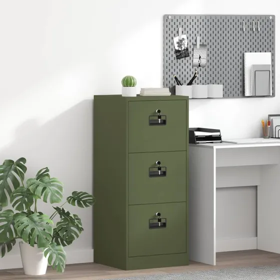 Filkabinet Olivengrøn 44×50×106,5 cm - Koldvalset Stål