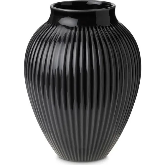 Knabstrup Keramik rillet vase 35 cm  Sort