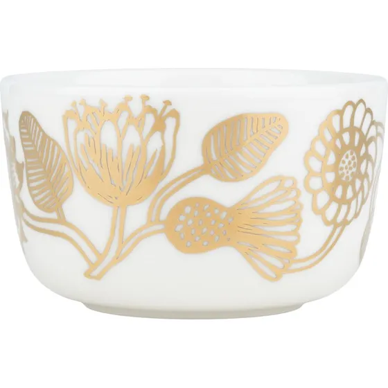 Marimekko Tiara skål 25 cl – hvid med gulddetaljer