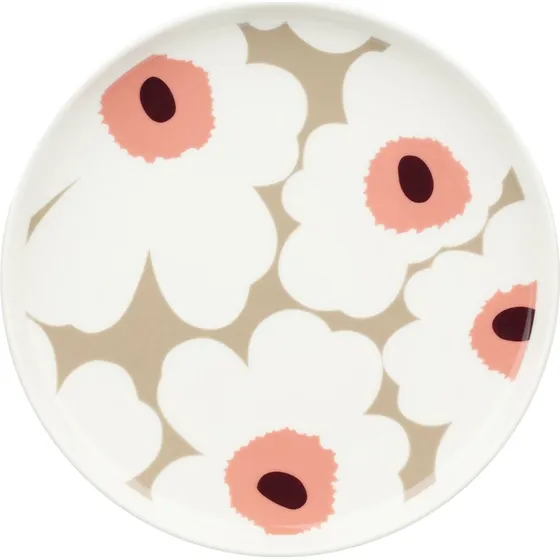 Marimekko Unikko tallerken 20 cm  hvid/beige/rosa