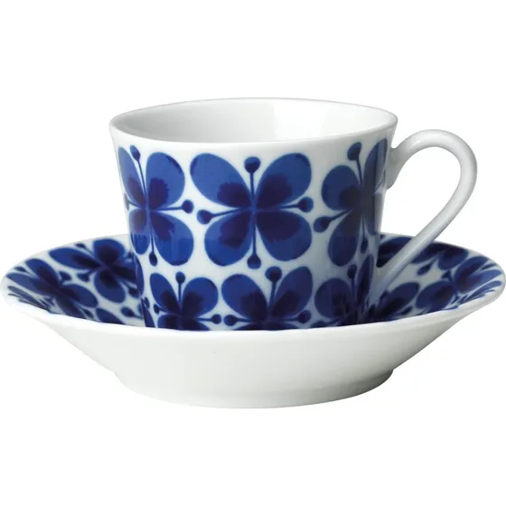 Rörstrand Mon Amie kaffekop m. underkop 14 cl – blå-hvid