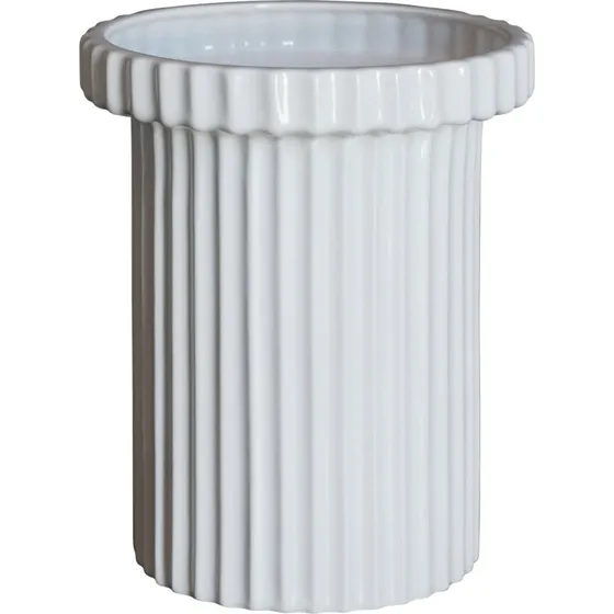 DBKD Stripe krukke small, Shiny White - keramisk dekorationskrukke