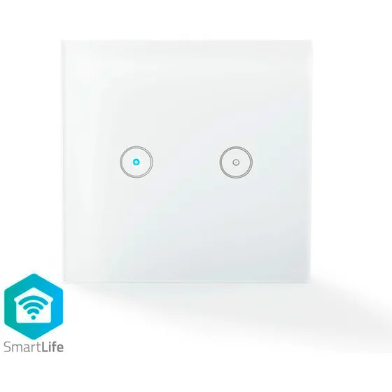 Nedis SmartLife Vægbkontakt Dobbelt Wi‑Fi 1000W Glas Hvid WIFIWS20WT