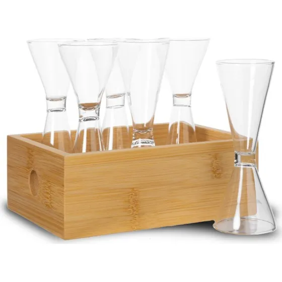 Sagaform Nature snapseglas 6-pak i bambusæske (4 cl)