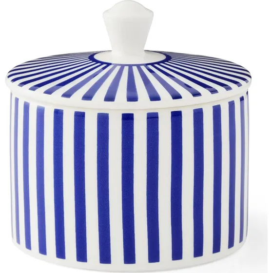 Spode Steccato sukkerskl med lg, 29 cl - bl/hvid