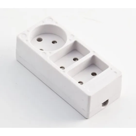 TL 3-vejs stikdåse u/jord, børnesikker 2 flade + 1 rund, hvid (5 stk)